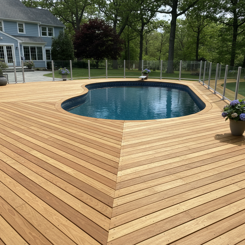 Completed pool decks work at a residential property in Manchester, CT