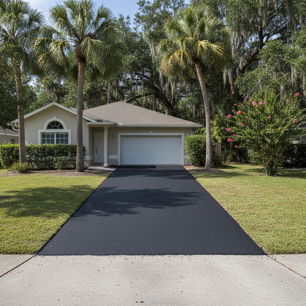 Completed driveway paving work at a residential property in Jacksonville, FL