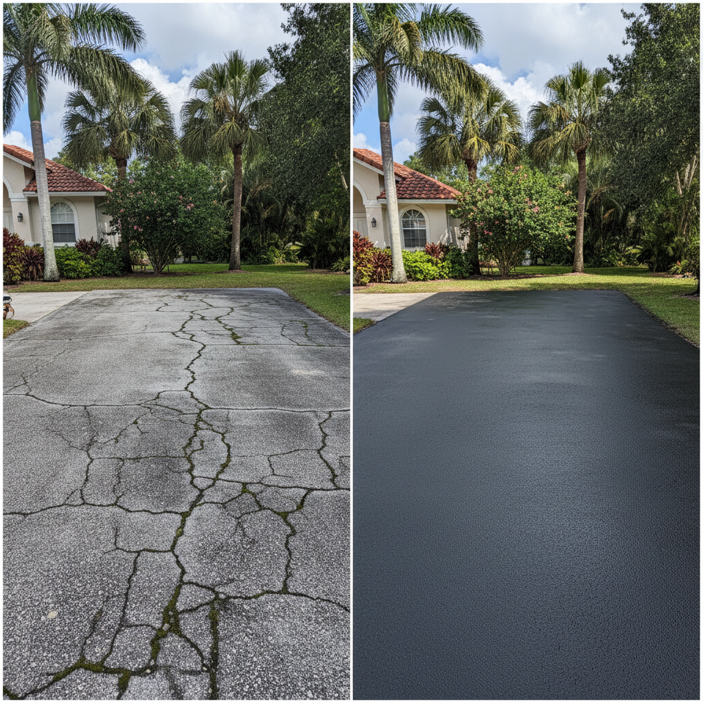 Completed asphalt sealcoating work at a residential property in NEW PRT RCHY, FL