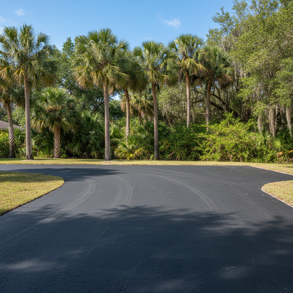 Completed asphalt repair work at a residential property in Daytona Beach, FL