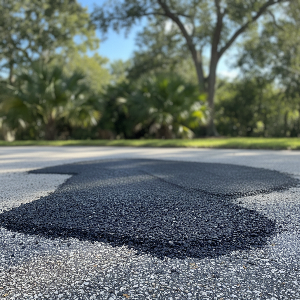 Completed asphalt patching work at a residential property in NEW PRT RCHY, FL