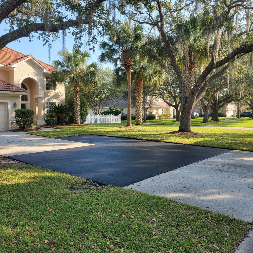 Completed asphalt repair work at a residential property in Jacksonville, FL