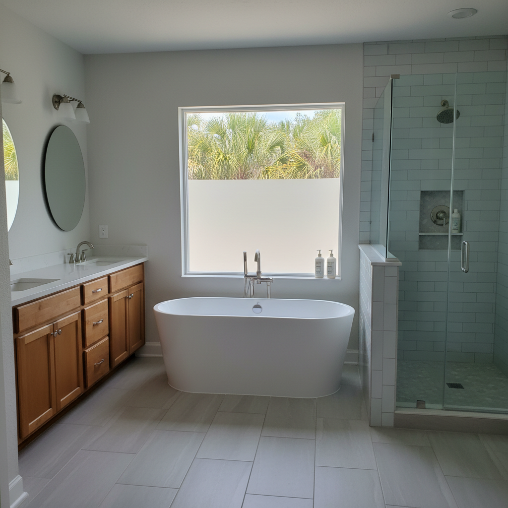 Completed bathtub and shower installation work at a residential property in Panama City, FL