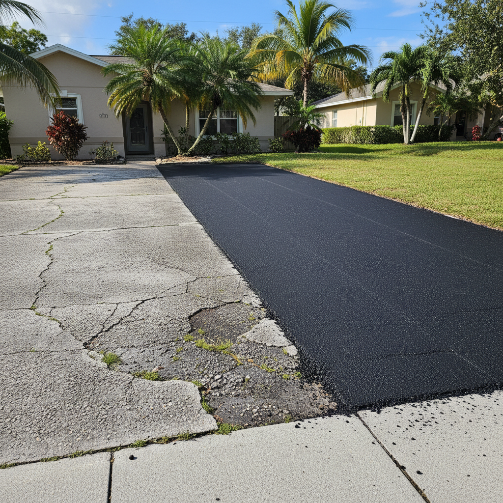 Completed asphalt milling work at a residential property in NEW PRT RCHY, FL