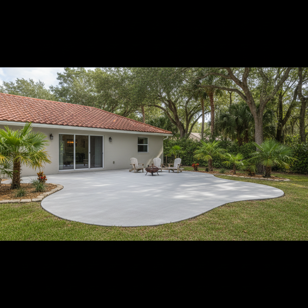 Completed concrete patios work at a residential property in Lehigh Acres, FL