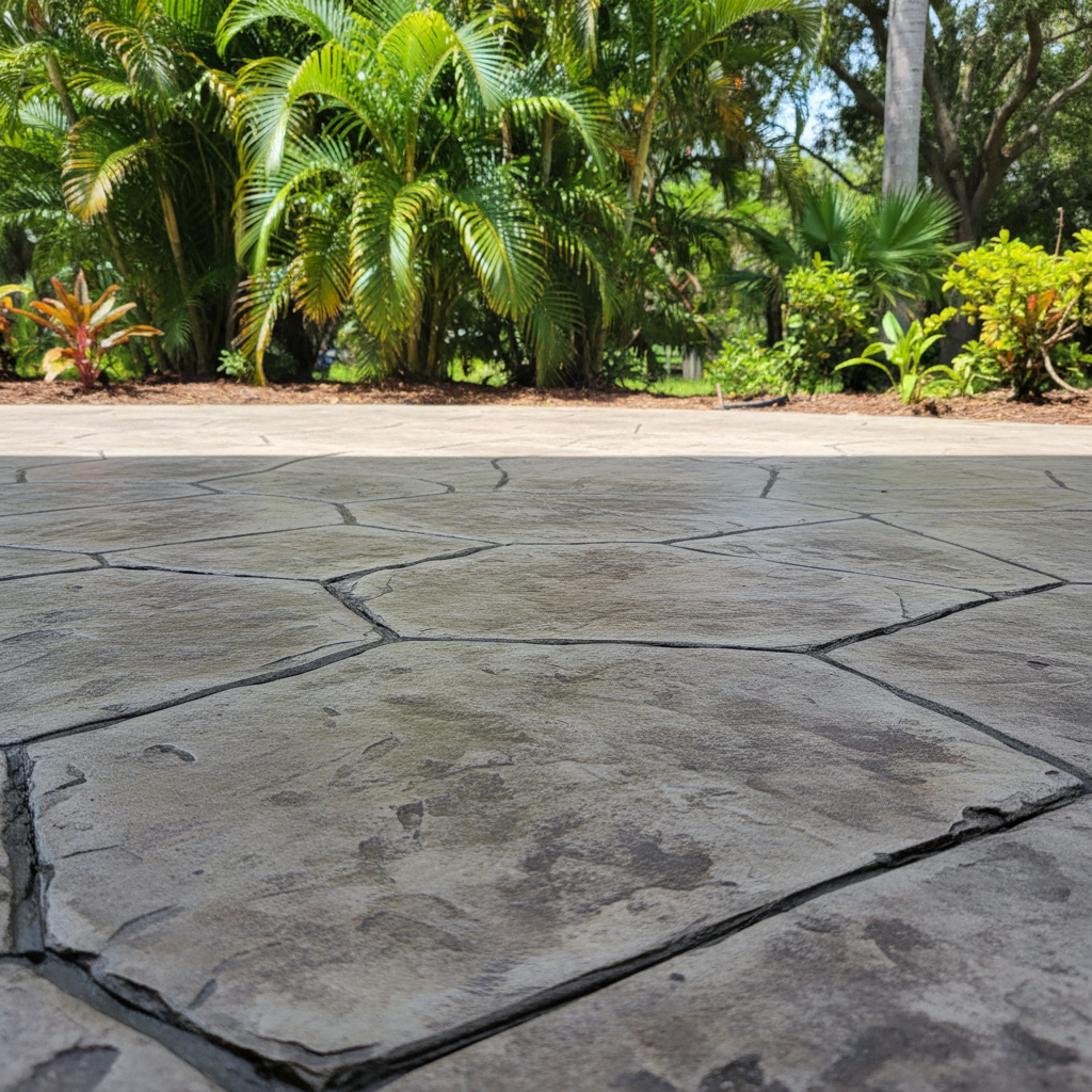 Completed decorative concrete work at a residential property in Lehigh Acres, FL