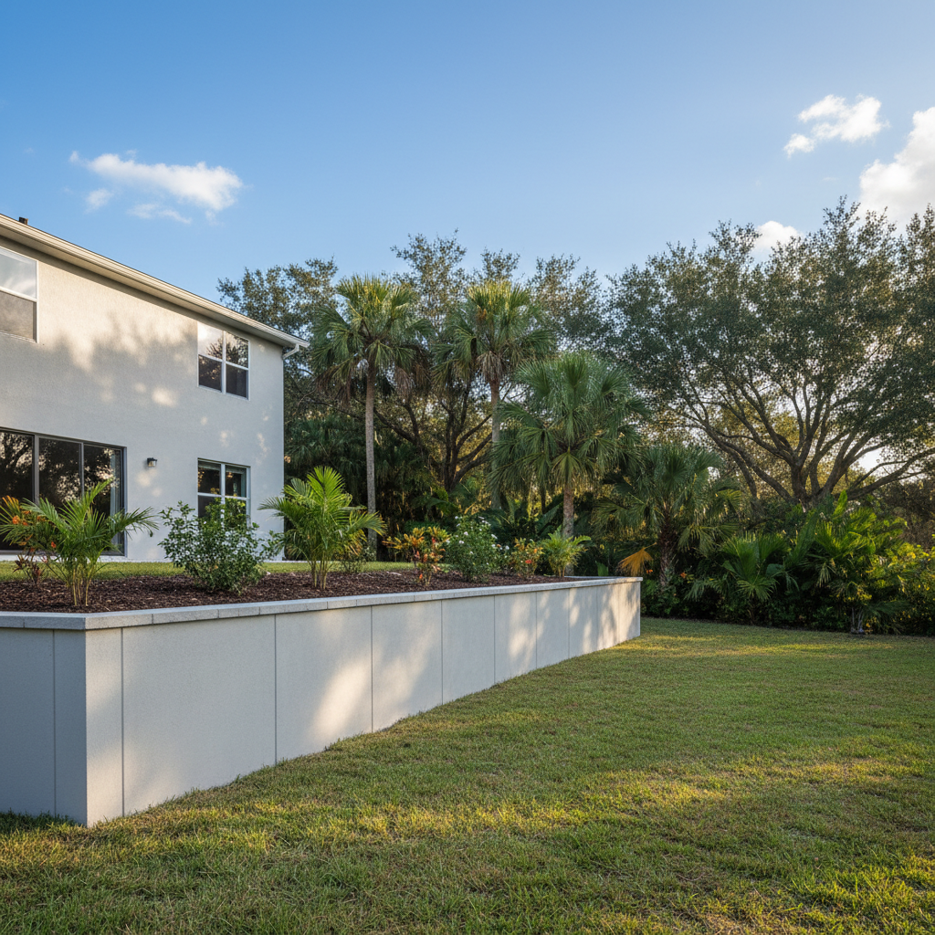 Completed concrete retaining walls work at a residential property in Miramar, FL