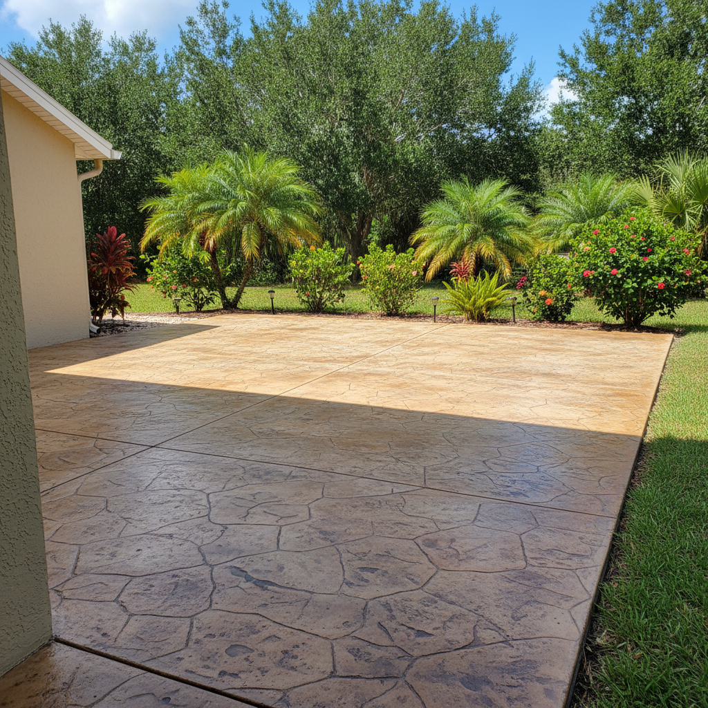 Completed stamped concrete work at a residential property in Miramar, FL