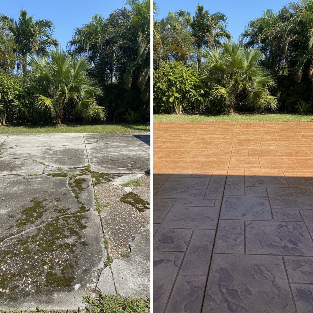 Completed decorative concrete work at a residential property in Miramar, FL