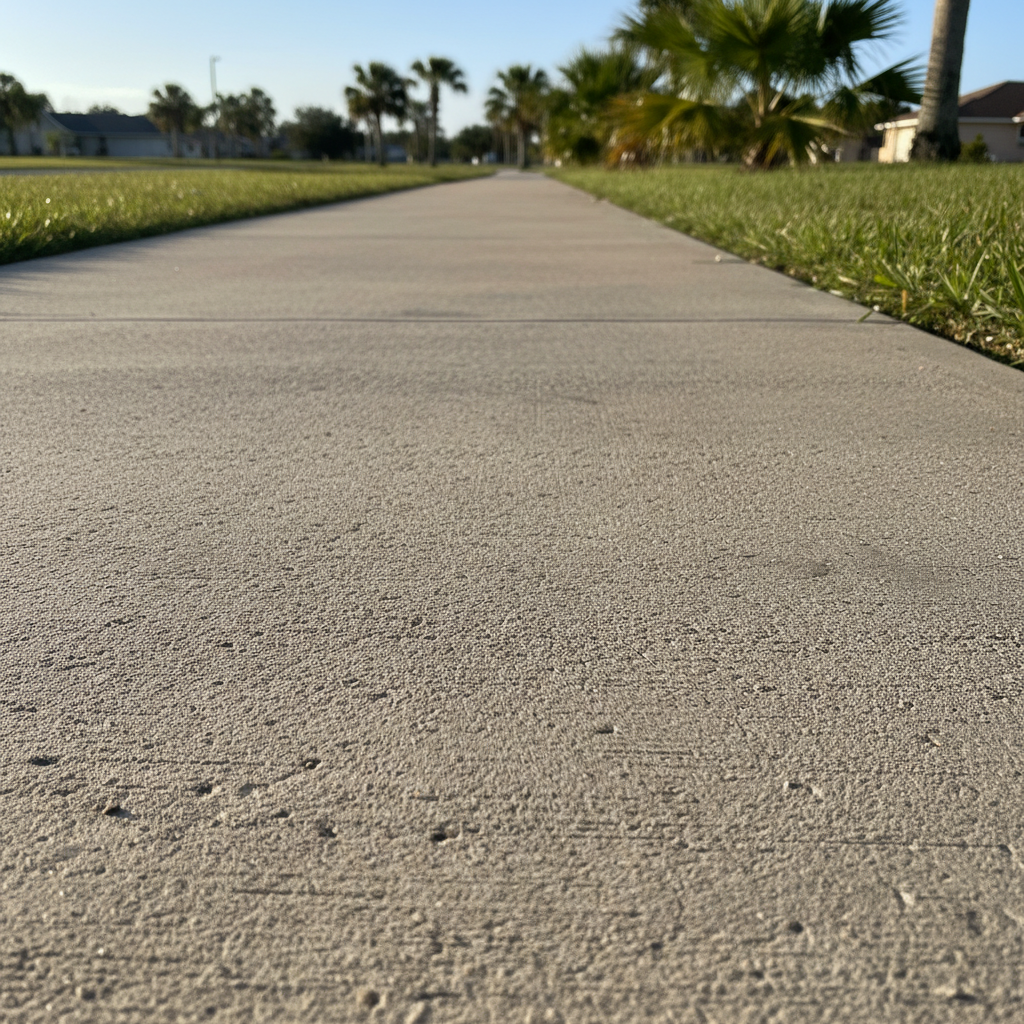 Completed concrete sidewalks work at a residential property in Lehigh Acres, FL