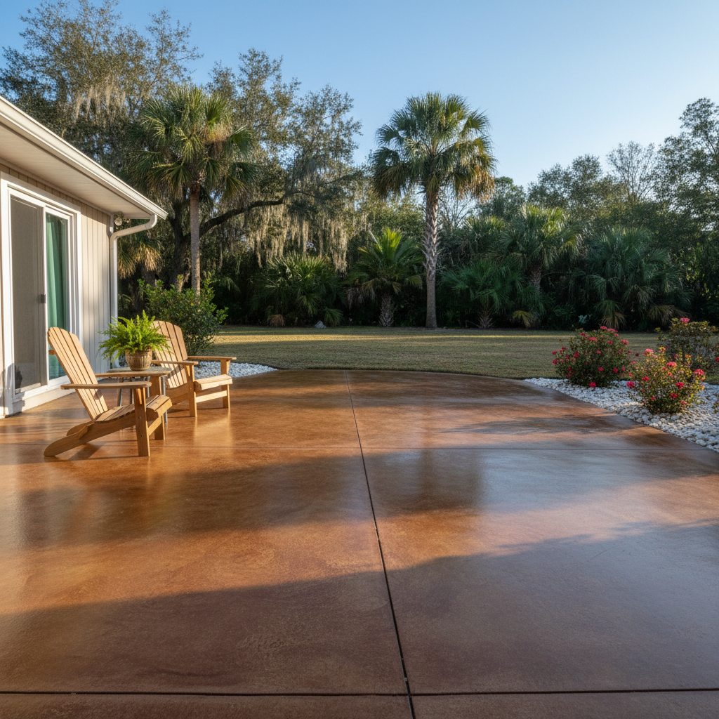 Completed concrete staining work at a residential property in Tallahassee, FL