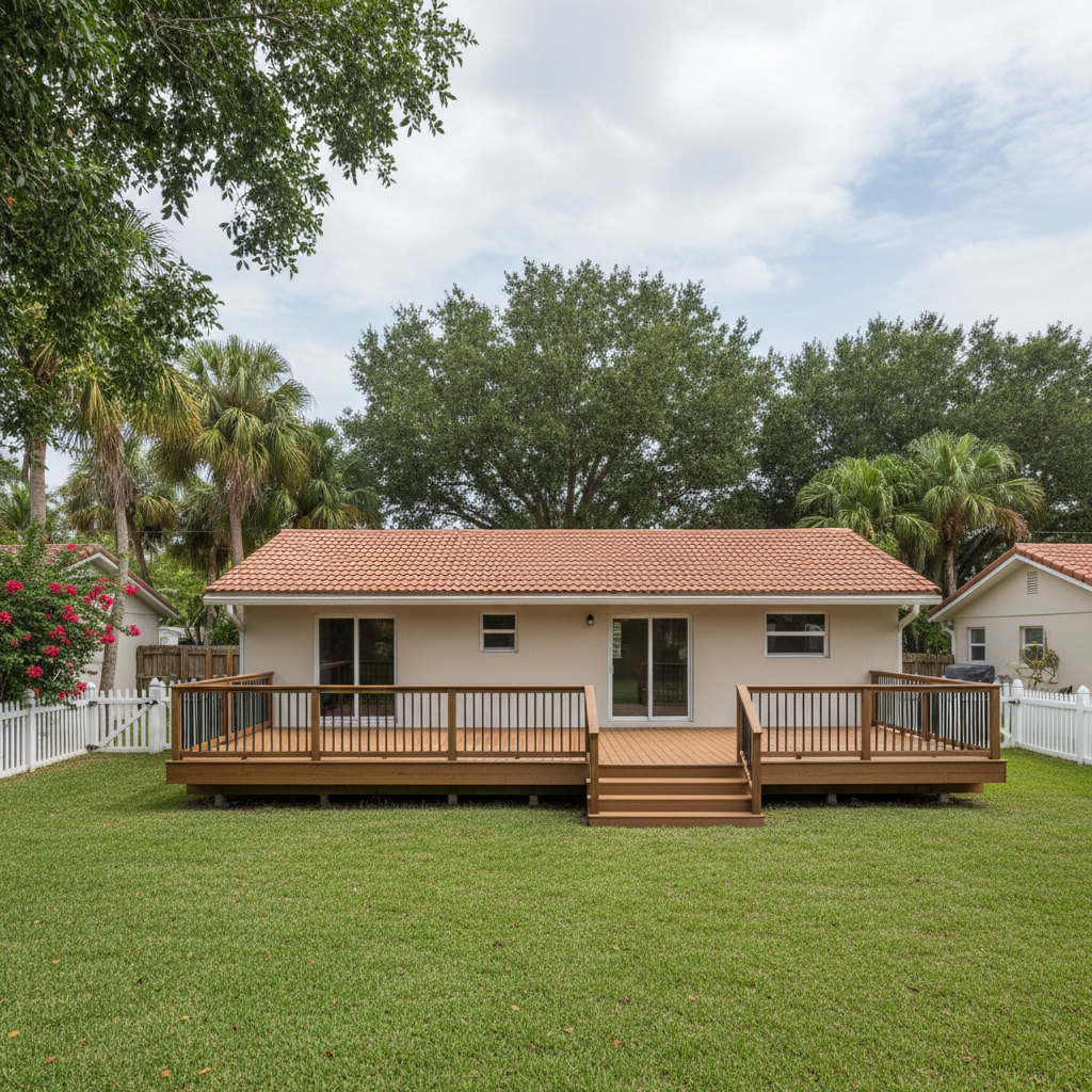 Completed deck construction work at a residential property in West Palm Beach, FL