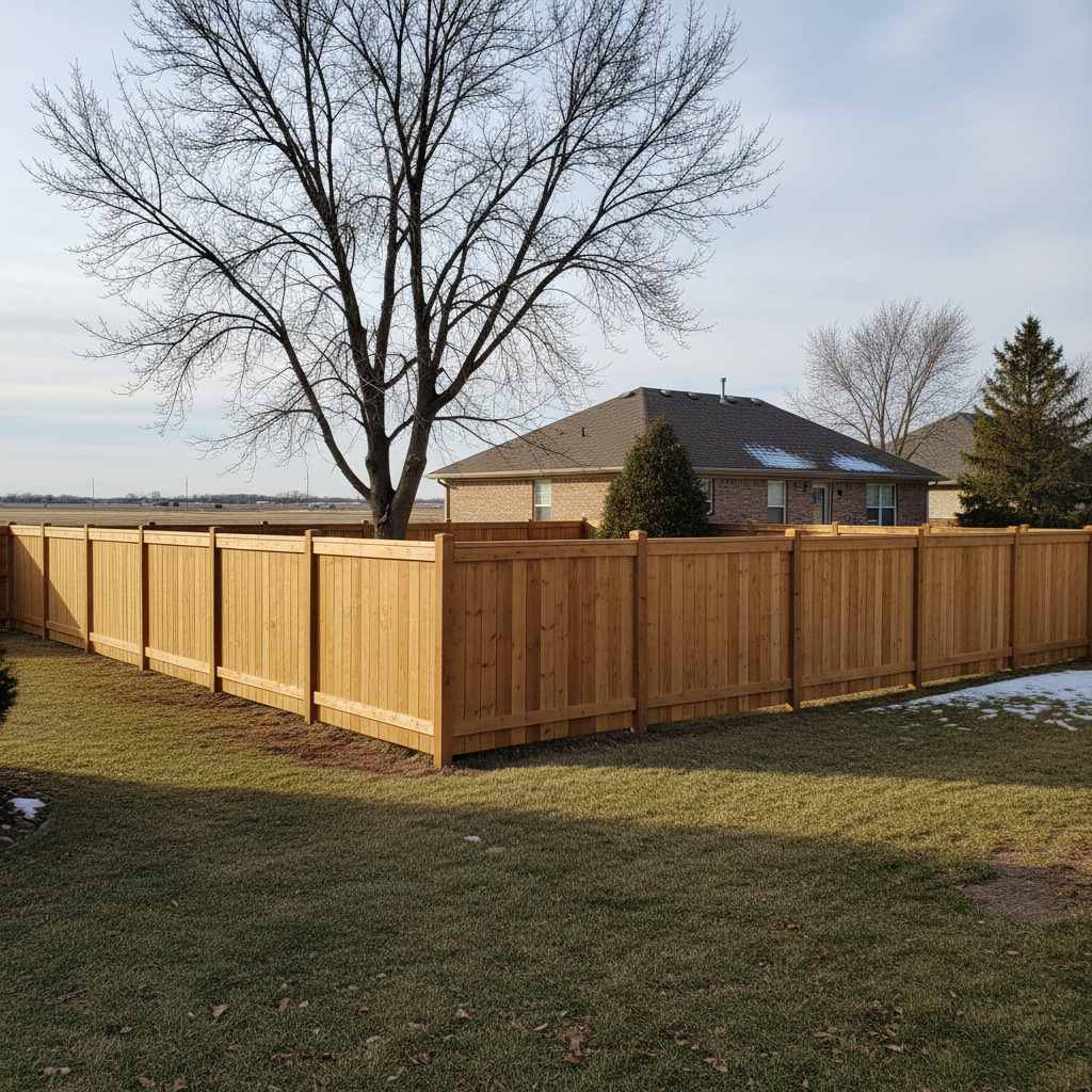 Completed wood fence installation work at a residential property in Fremont, NE