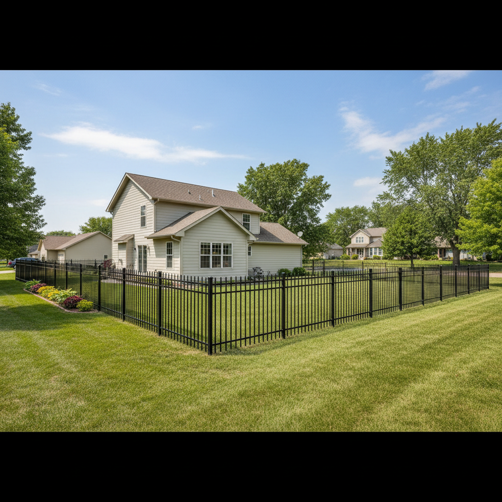 Completed aluminum fence installation work at a residential property in Lincoln, NE