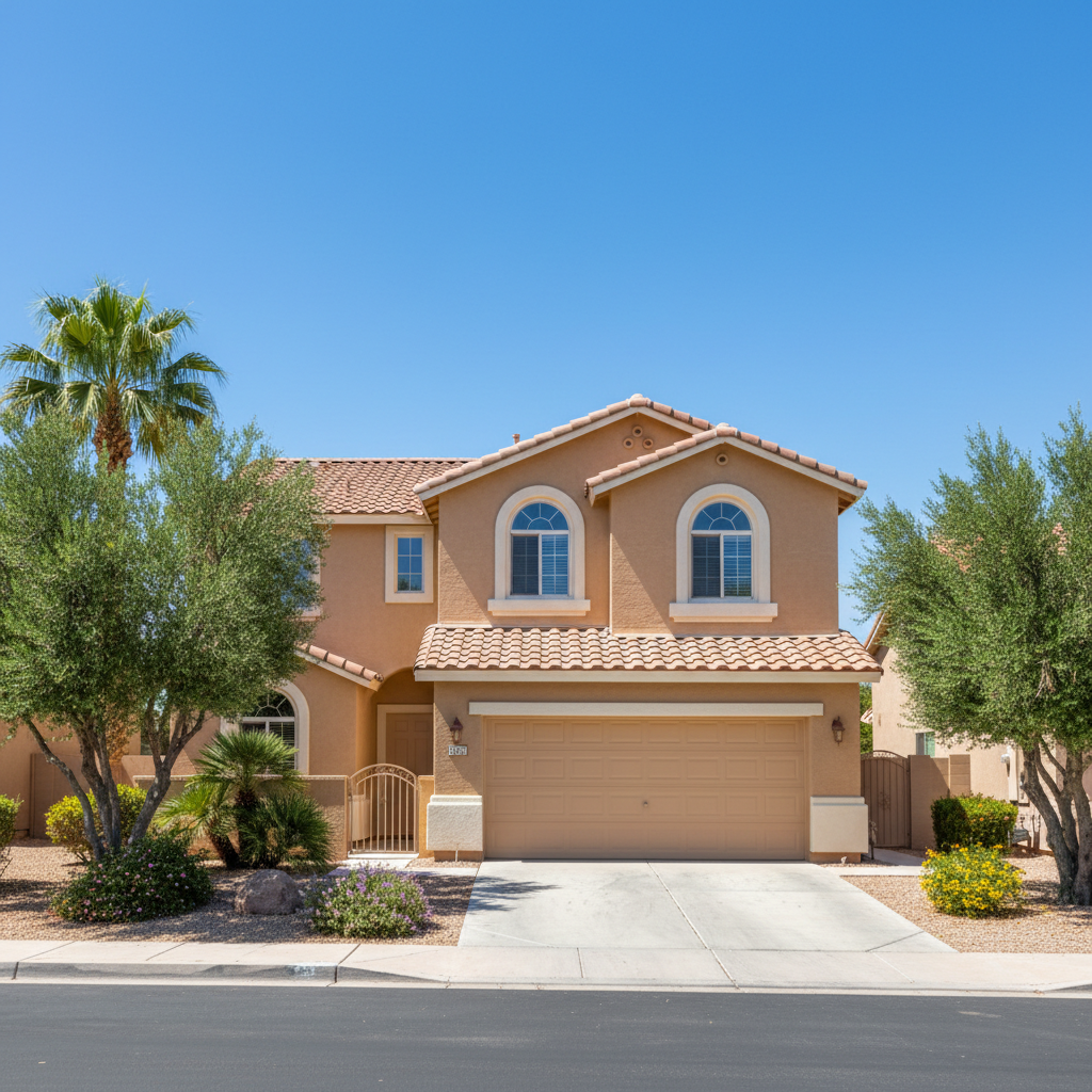 Completed stucco painting work at a residential property in Las Vegas, NV