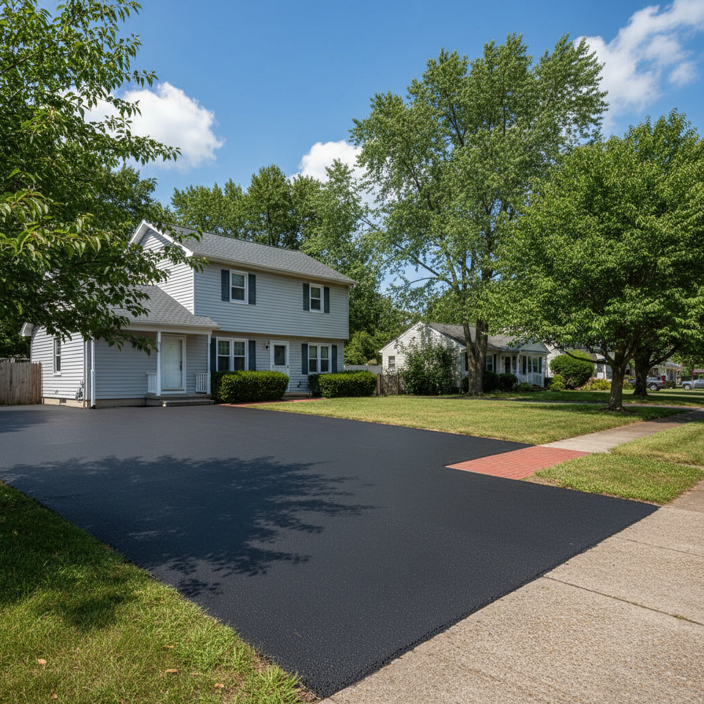 Completed asphalt sealcoating work at a residential property in Paterson, NJ