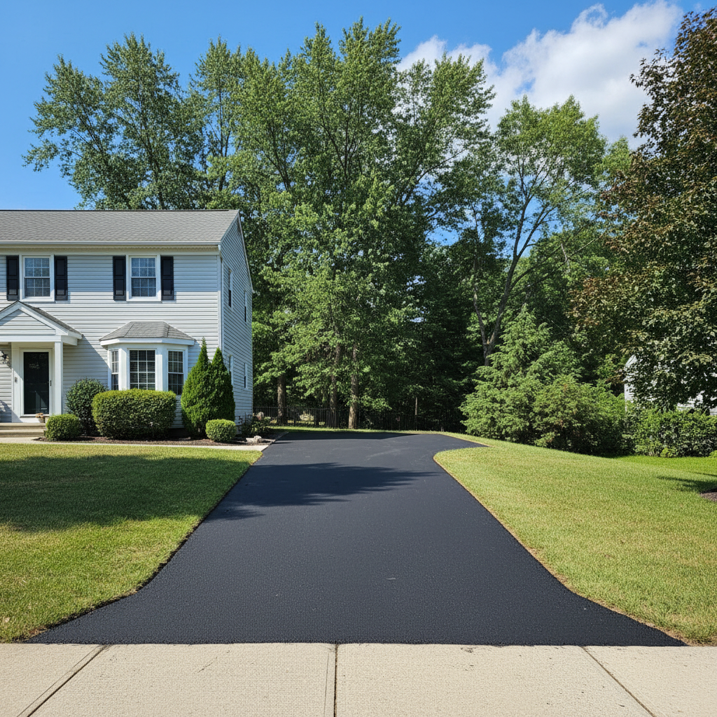 Completed asphalt paving work at a residential property in Jersey City, NJ