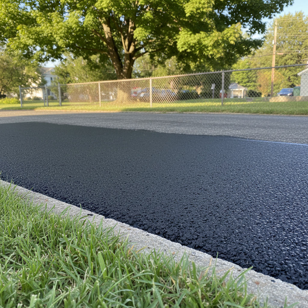 Completed asphalt repair work at a residential property in Jersey City, NJ