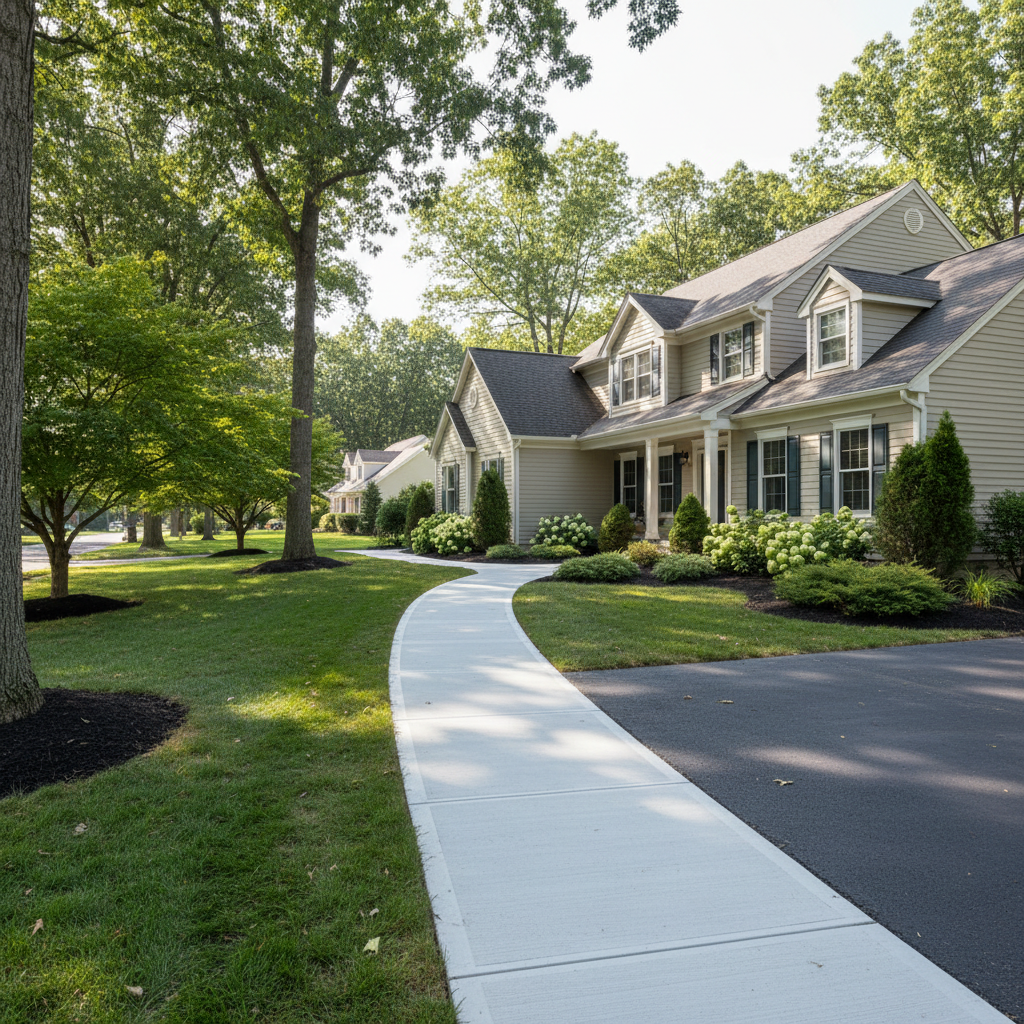 Completed concrete sidewalks work at a residential property in Toms River, NJ