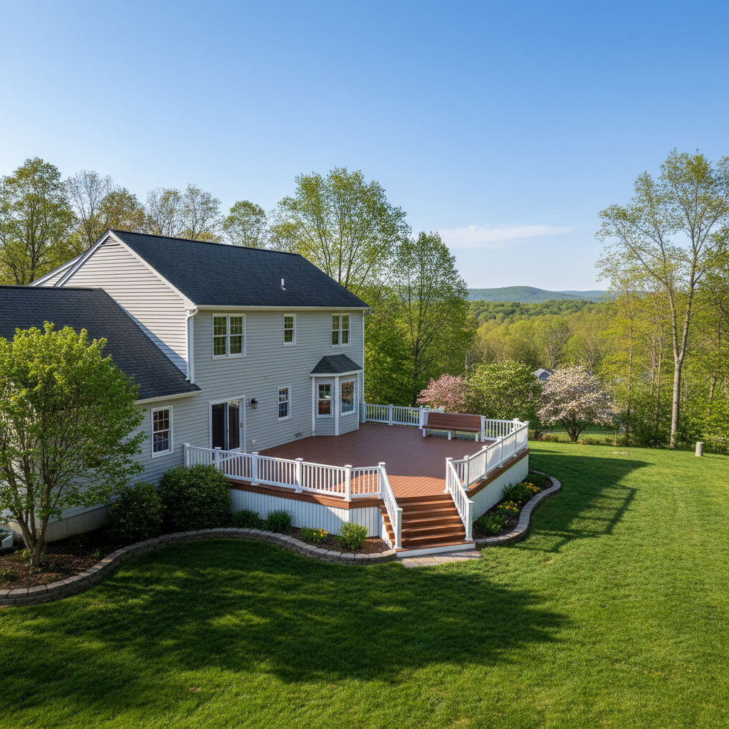Completed composite decks work at a residential property in Pleasant Valley, NY