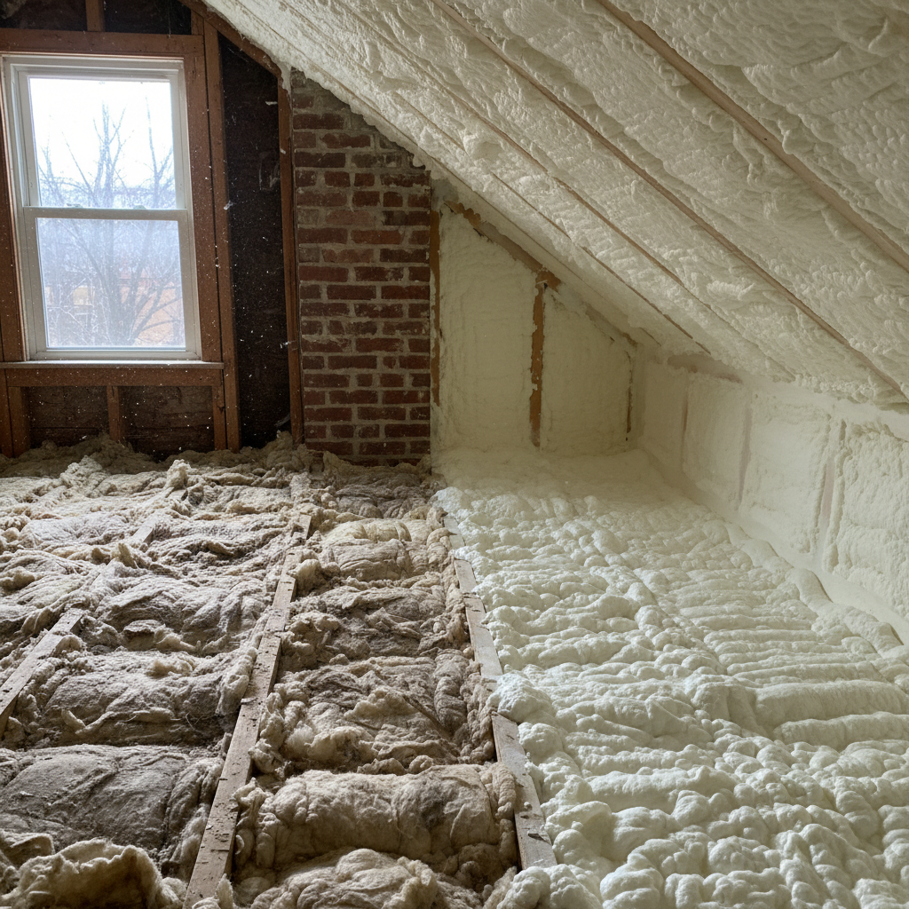 Completed open cell spray foam work at a residential property in Brooklyn, NY