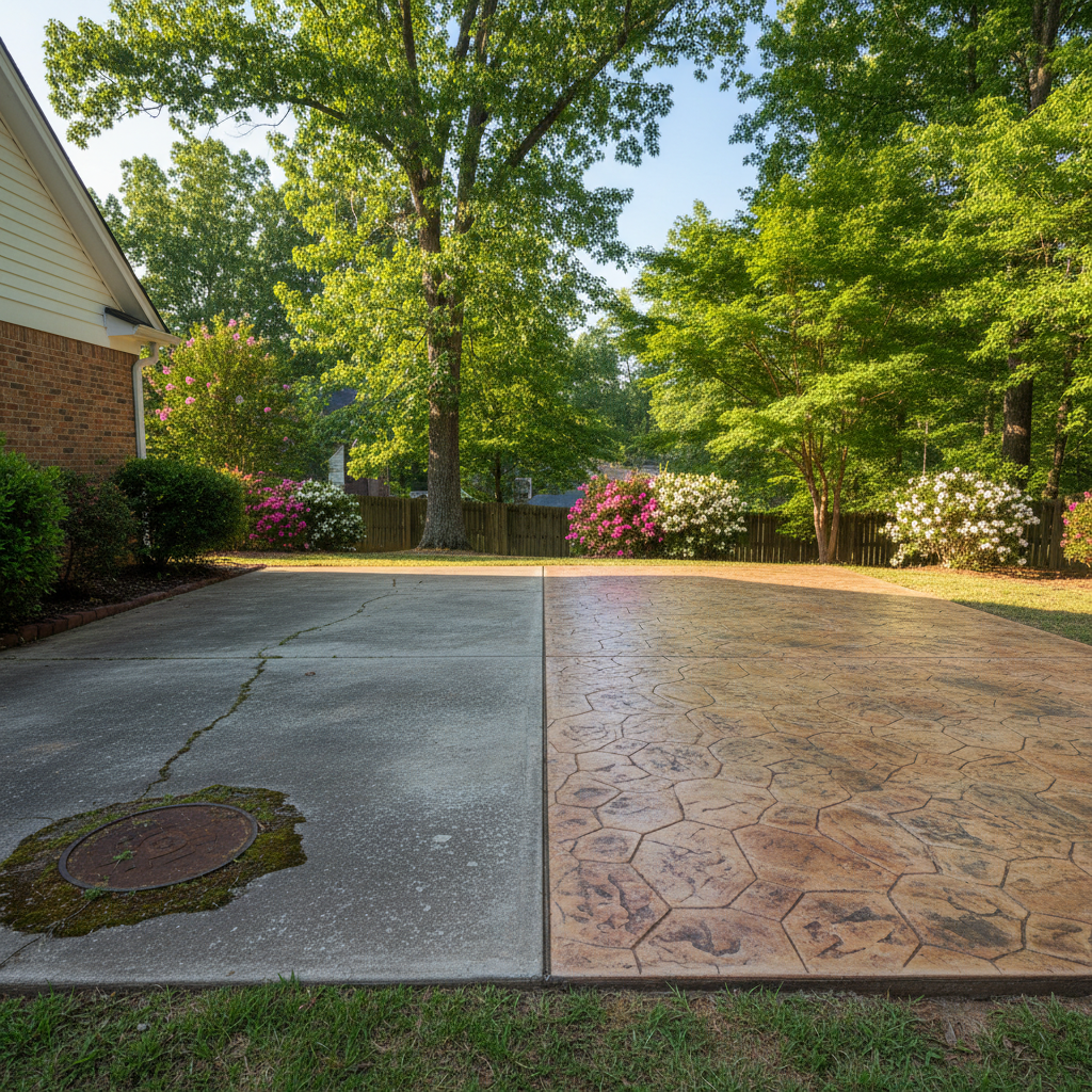Completed decorative concrete work at a residential property in Durham, NC
