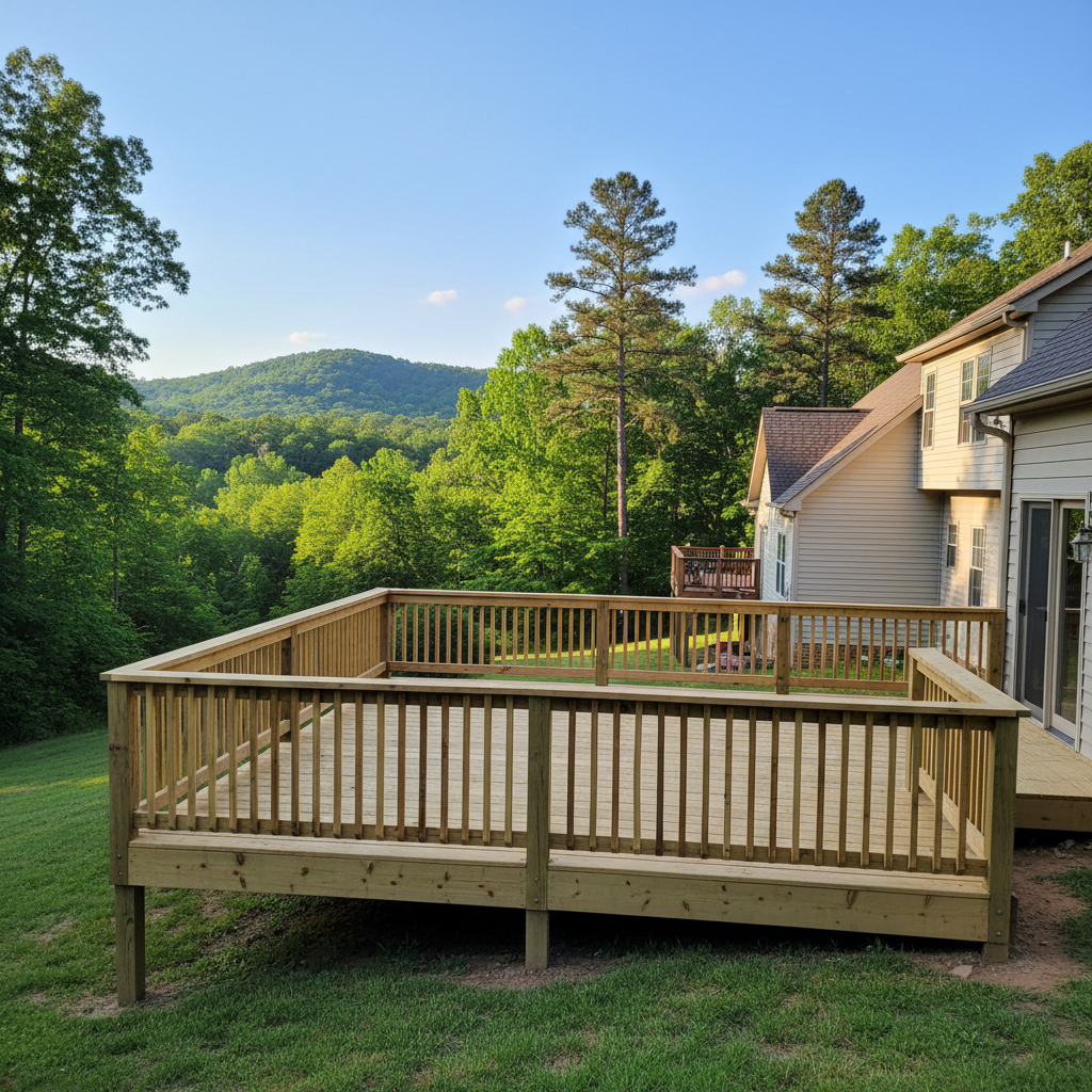 Completed deck railing installation work at a residential property in Morganton, NC