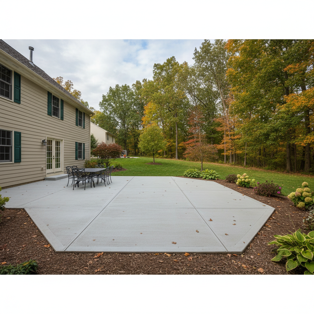 Completed concrete patios work at a residential property in Akron, OH