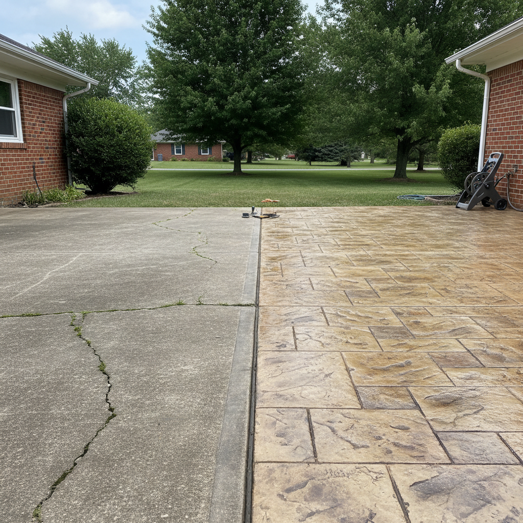 Completed decorative concrete work at a residential property in Akron, OH