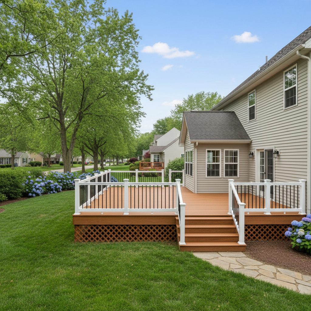 Completed trex decks work at a residential property in Zanesville, OH