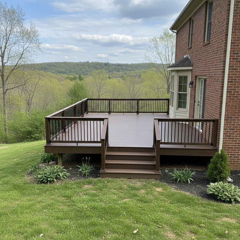 Completed deck railing installation work at a residential property in Zanesville, OH