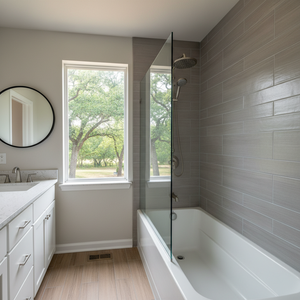 Completed bathtub and shower installation work at a residential property in Tahlequah, OK