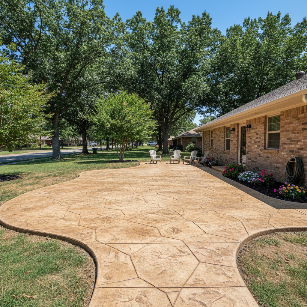 Completed stamped concrete work at a residential property in Broken Arrow, OK