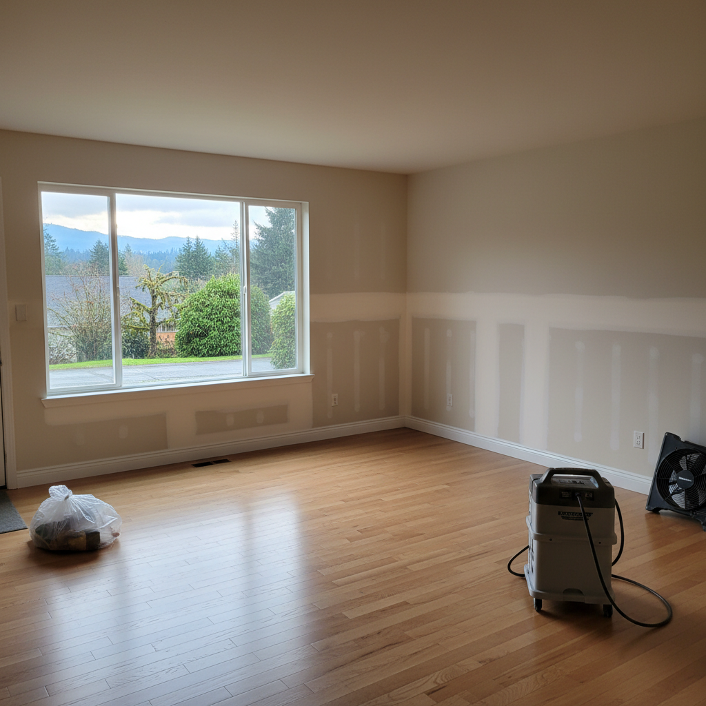 Completed water damage restoration work at a residential property in Portland, OR