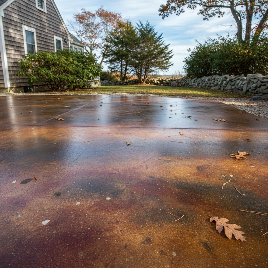 Completed concrete staining work at a residential property in Saunderstown, RI