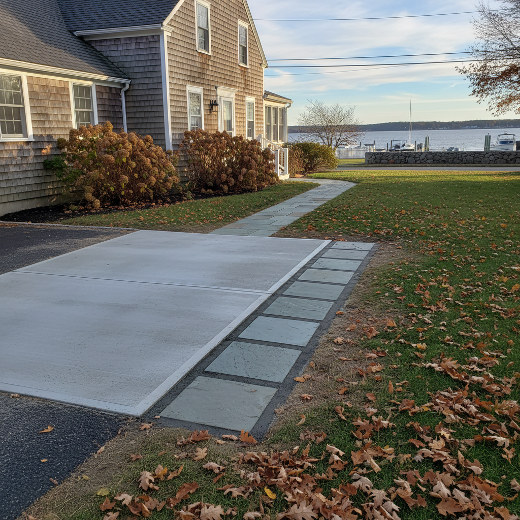 Completed concrete repair work at a residential property in Bristol, RI