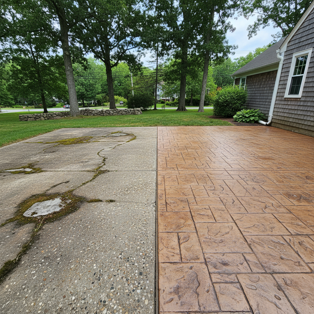 Completed decorative concrete work at a residential property in Barrington, RI