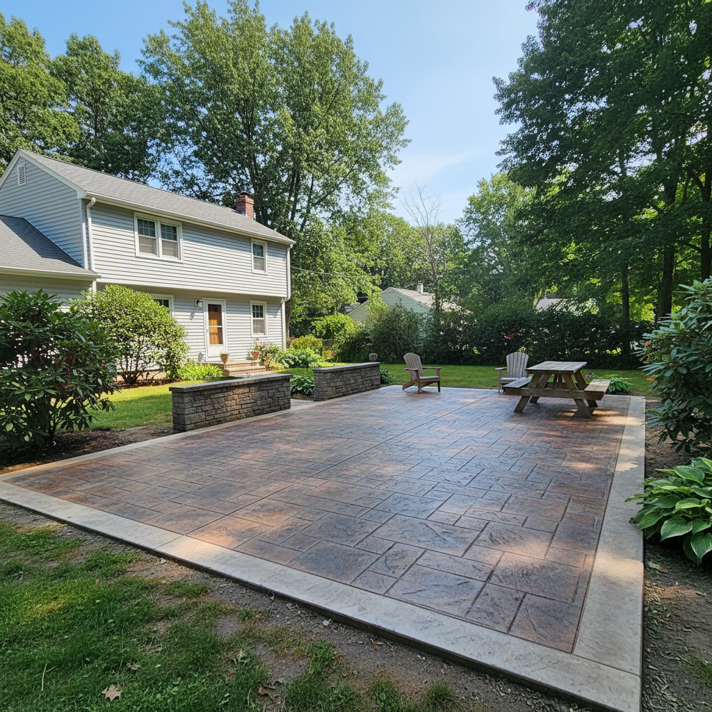 Completed stamped concrete work at a residential property in Pawtucket, RI