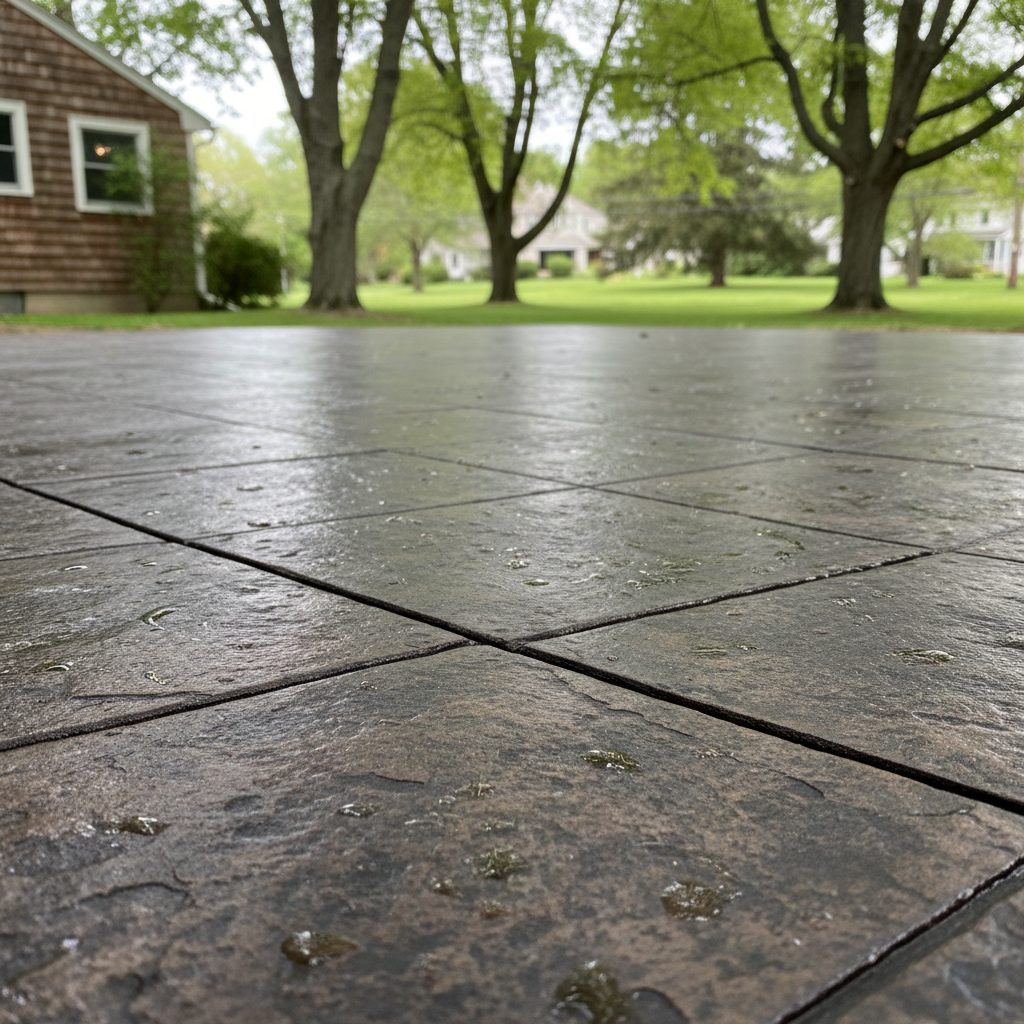 Completed stamped concrete work at a residential property in Cranston, RI