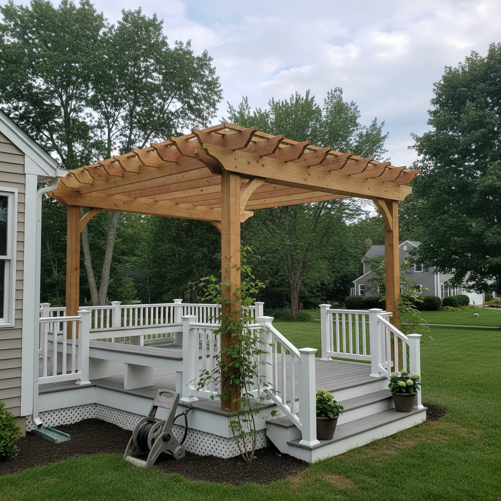 Completed pergola construction work at a residential property in Cranston, RI
