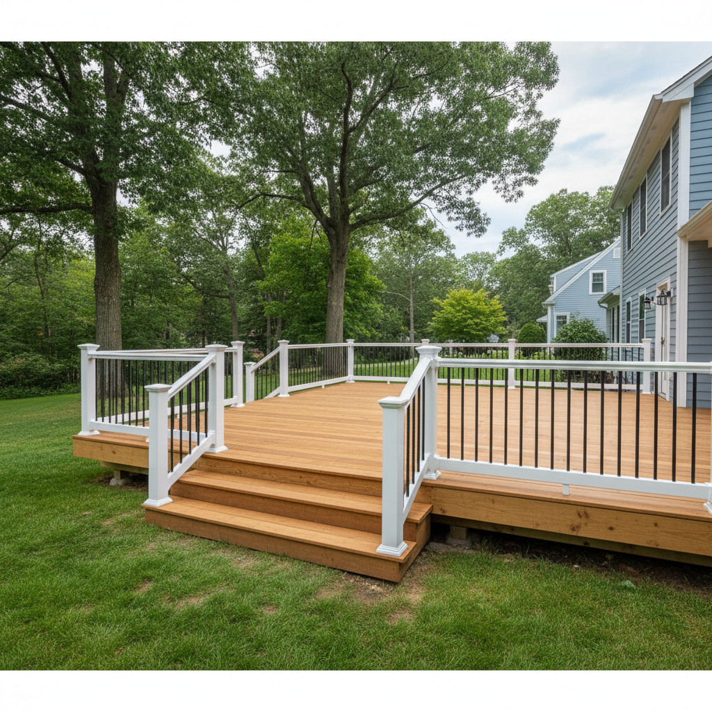 Completed deck construction work at a residential property in Warwick, RI