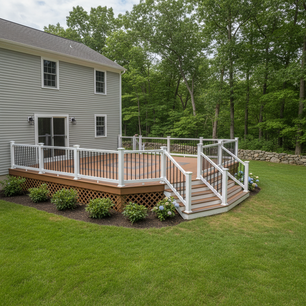Completed composite decks work at a residential property in Providence, RI