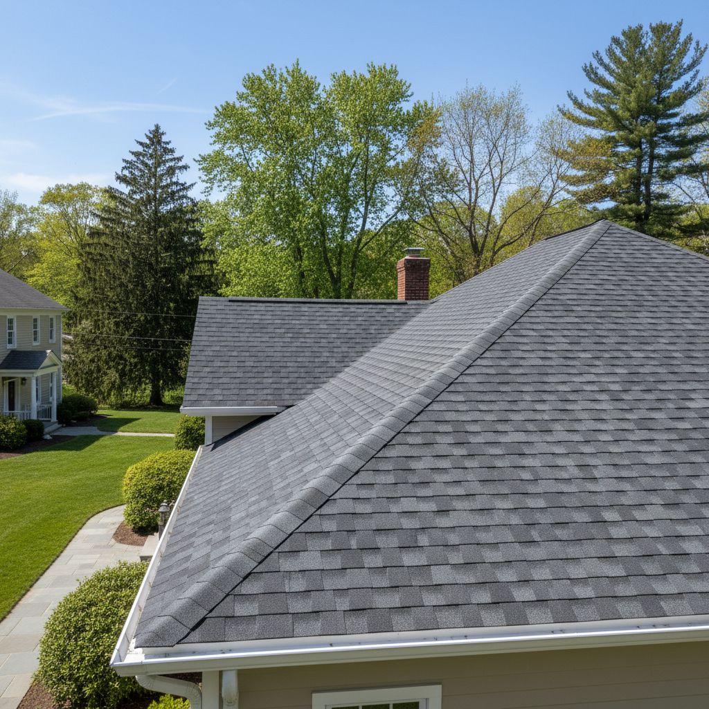 Completed asphalt shingle roofing work at a residential property in North Providence, RI