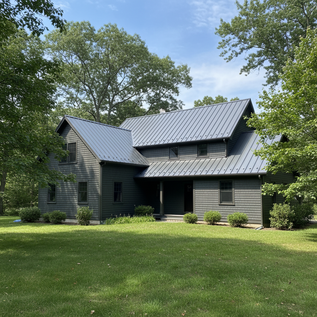 Completed metal roofing work at a residential property in Barrington, RI
