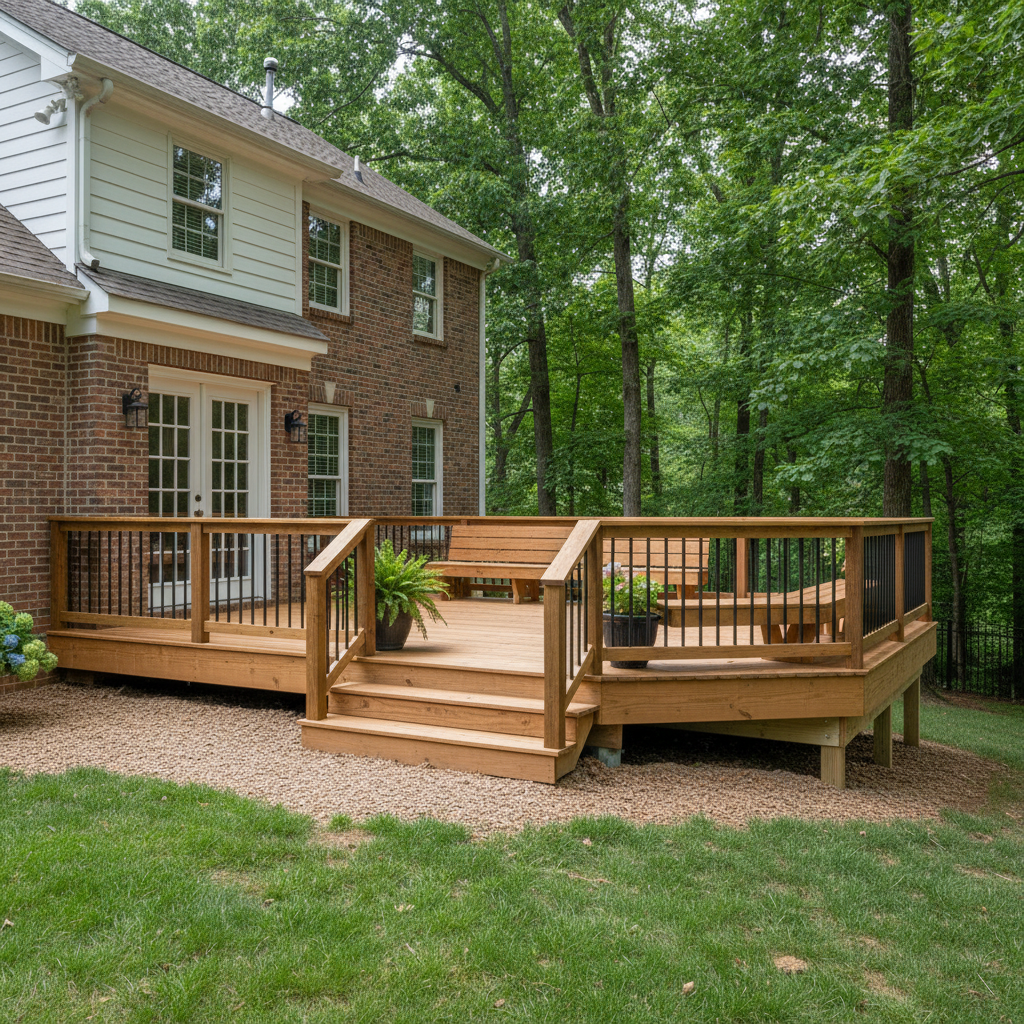 Completed wooden decks work at a residential property in Oak Ridge, TN