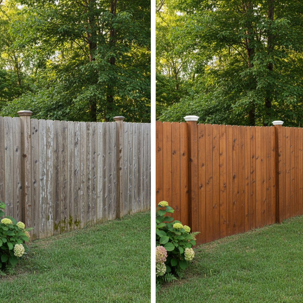 Completed fence staining and painting work at a residential property in Sevierville, TN
