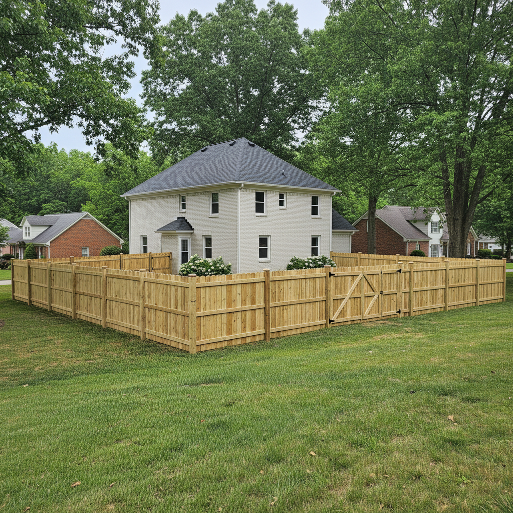Completed wood fence installation work at a residential property in Farragut, TN