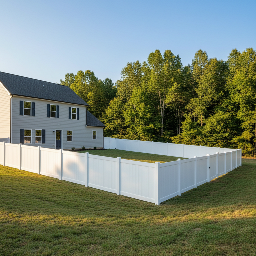 Completed vinyl fence installation work at a residential property in Maryville, TN