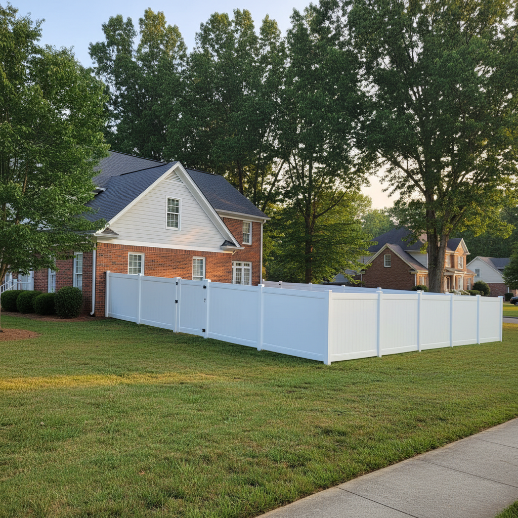 Completed vinyl fence installation work at a residential property in Lenoir, TN