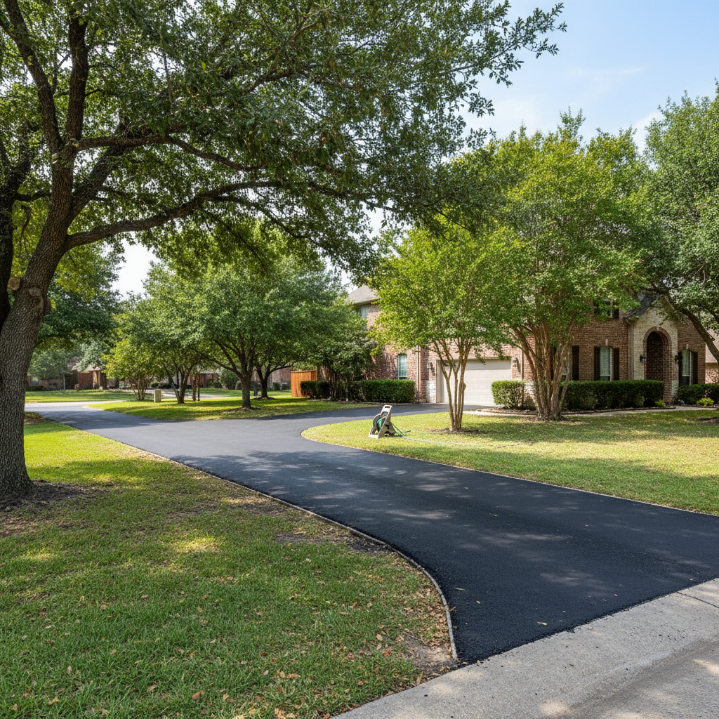 Completed asphalt paving work at a residential property in Arlington, TX
